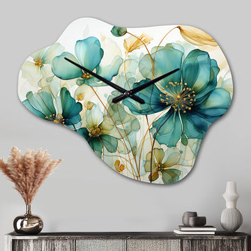 Teal Green Organic Growth - Asymmetric Metal Wall Clock